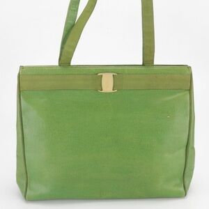 Salvatore Ferragamo Tote Bag Vala embossed green leather bag
